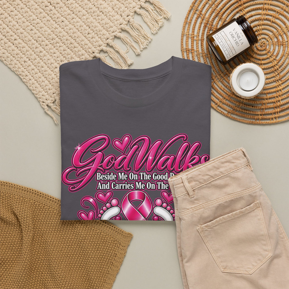 Breast Cancer Awareness Ribbon Tee | I'll Never Walk Alone, God Walks