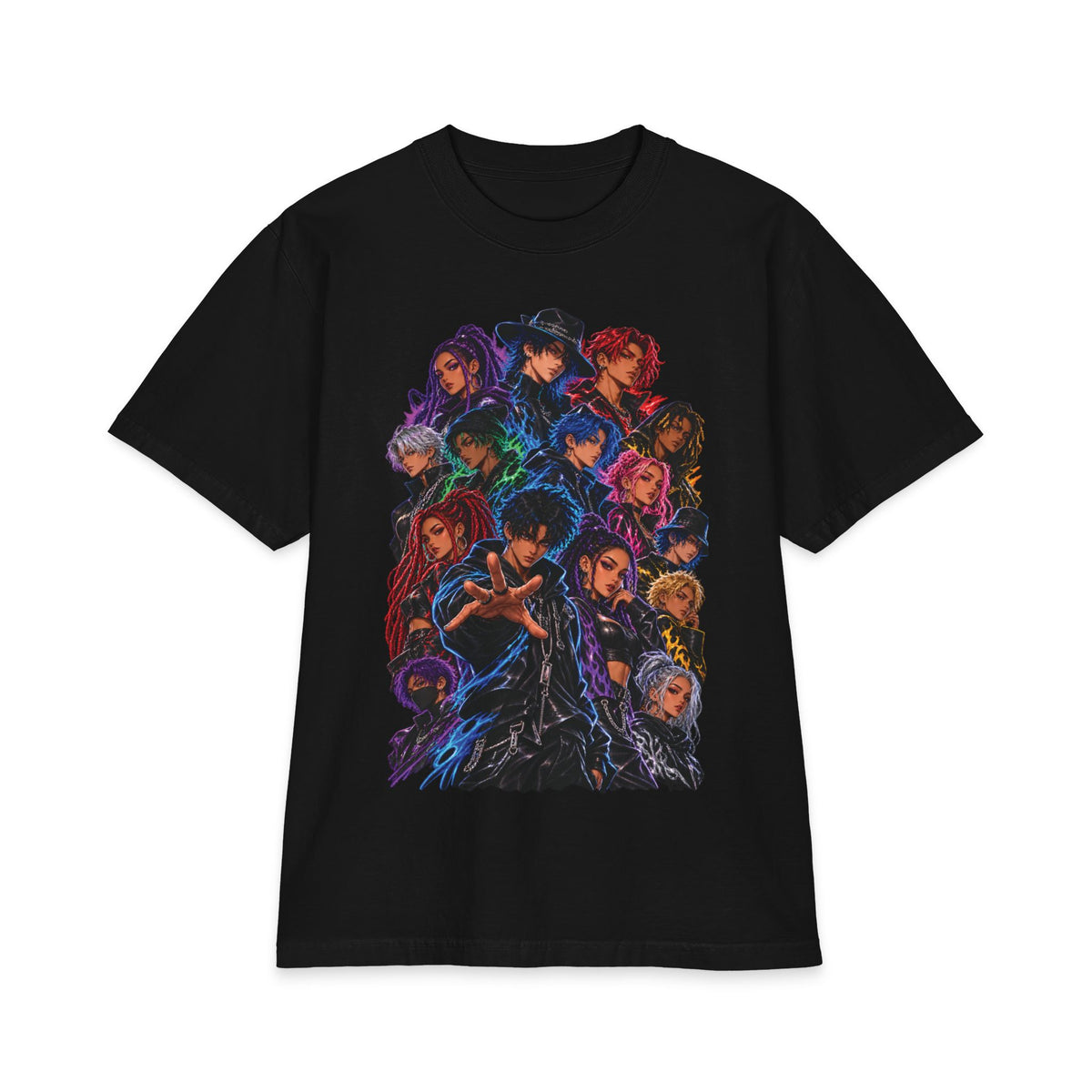 Kpop Dark Fantasy Character Collage T-Shirt | Anime Ensemble Graphic Tee