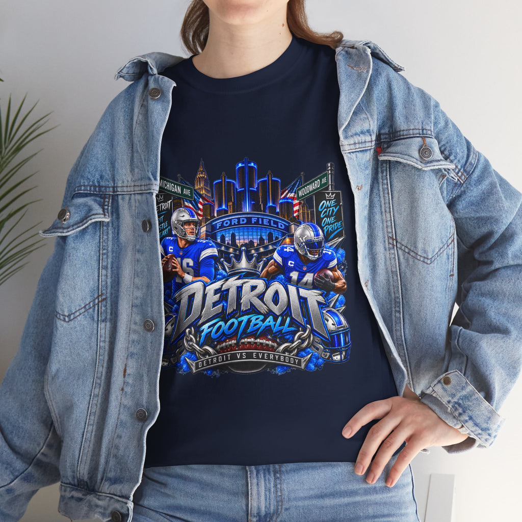 Detroit Football Graphic Tee | City Skyline, Players, Lions-Inspired Design