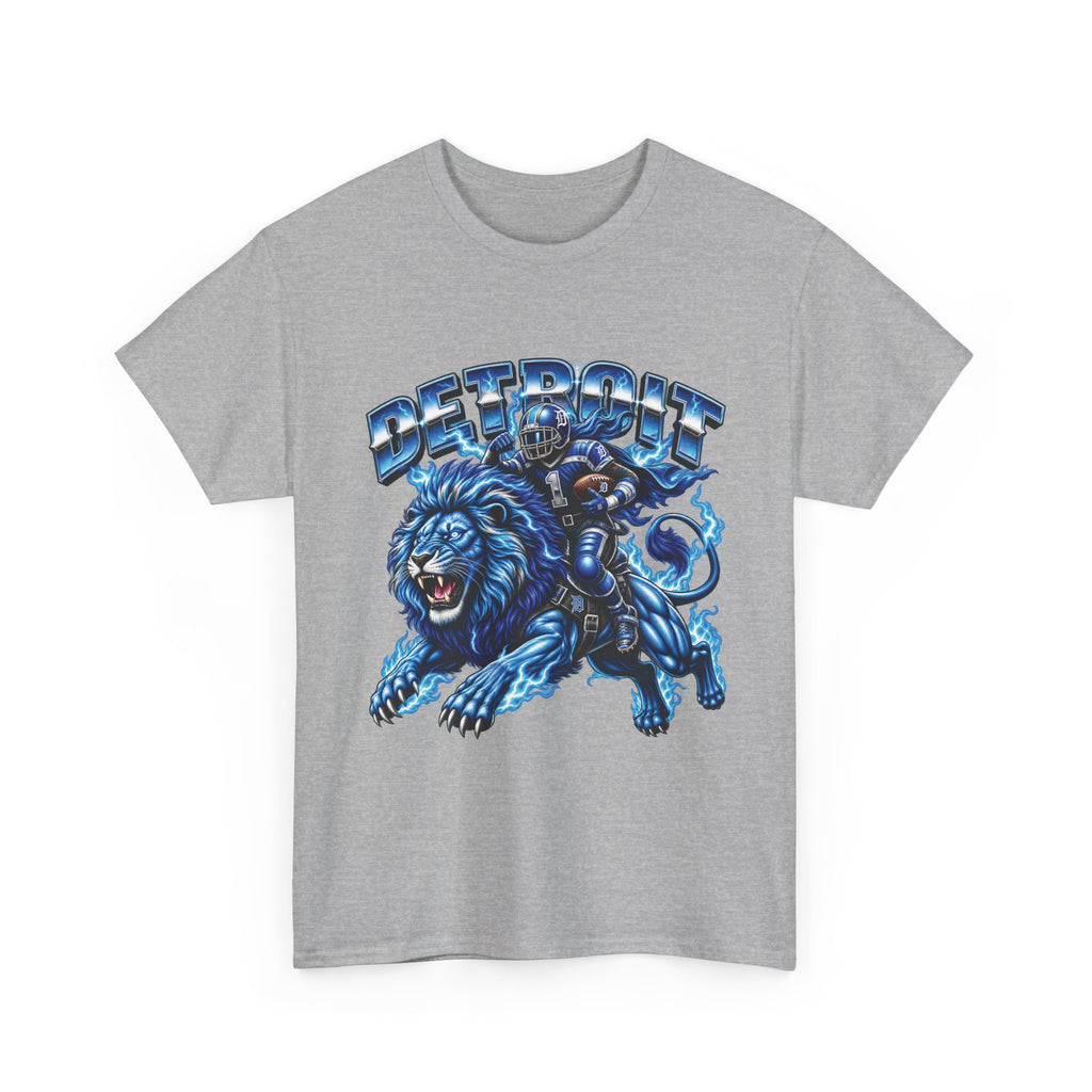 Detroit Lion Rider T-Shirt | Football Team Graphic Tee, Blue Mascot
