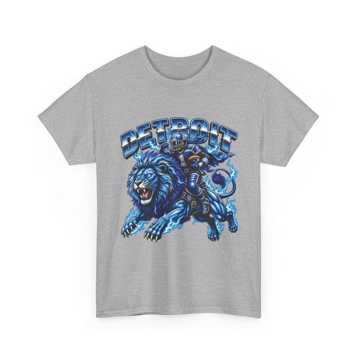 Detroit Lion Rider T-Shirt | Football Team Graphic Tee, Blue Mascot