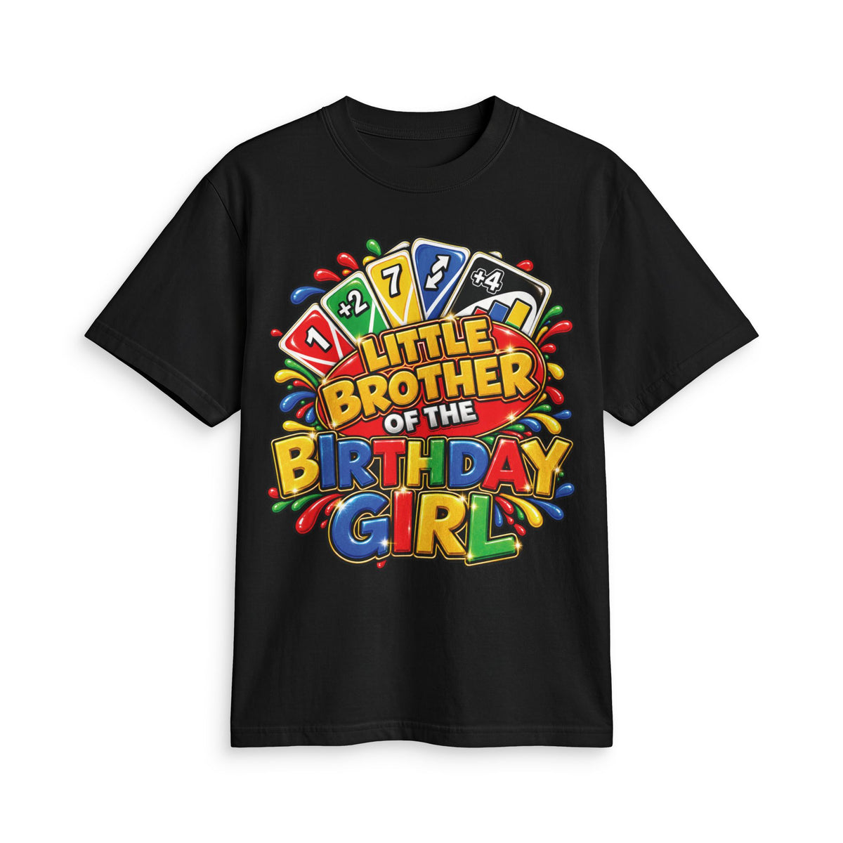 Little Brother of the Birthday Girl T-Shirt | Colorful Game Card Party Design