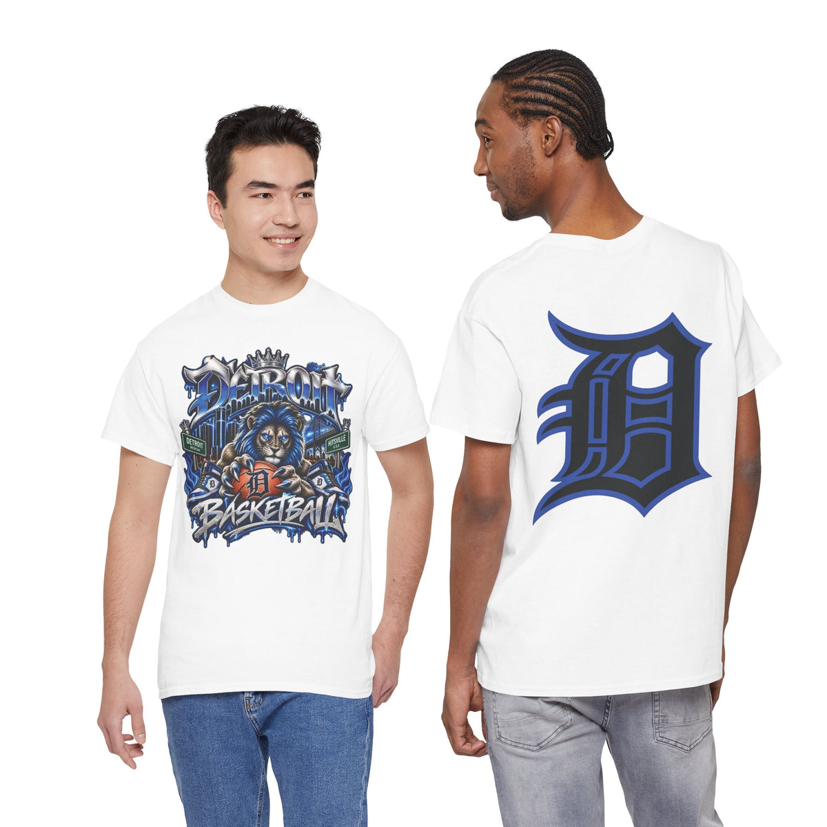 Detroit Basketball Lion Graphic Tee | Motor City D Old English Logo