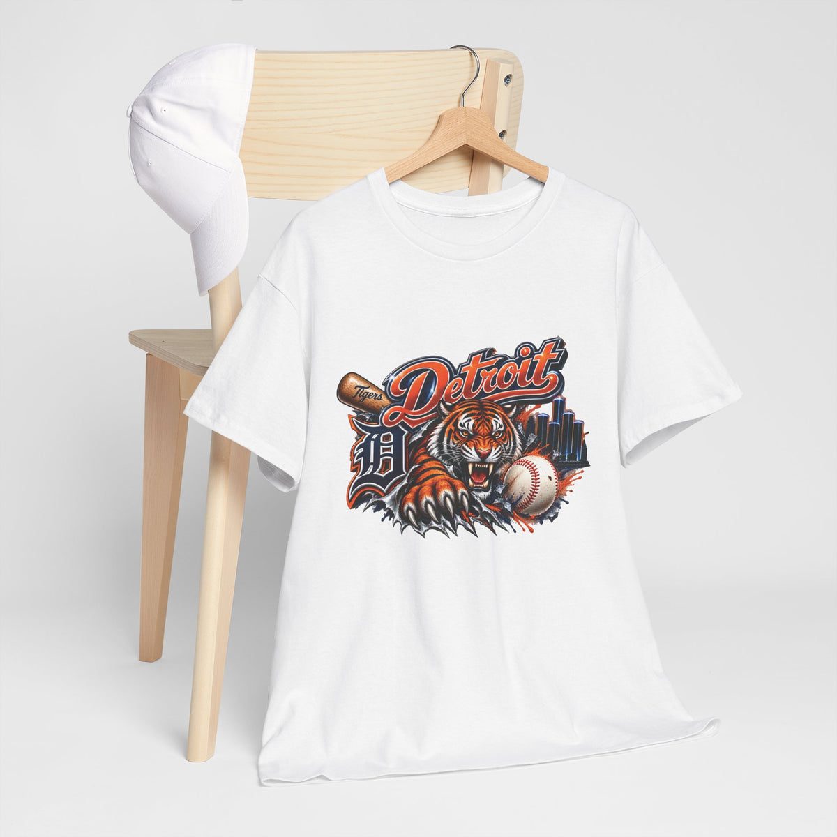 Detroit Tiger Baseball T-Shirt | Detroit skyline, claw marks