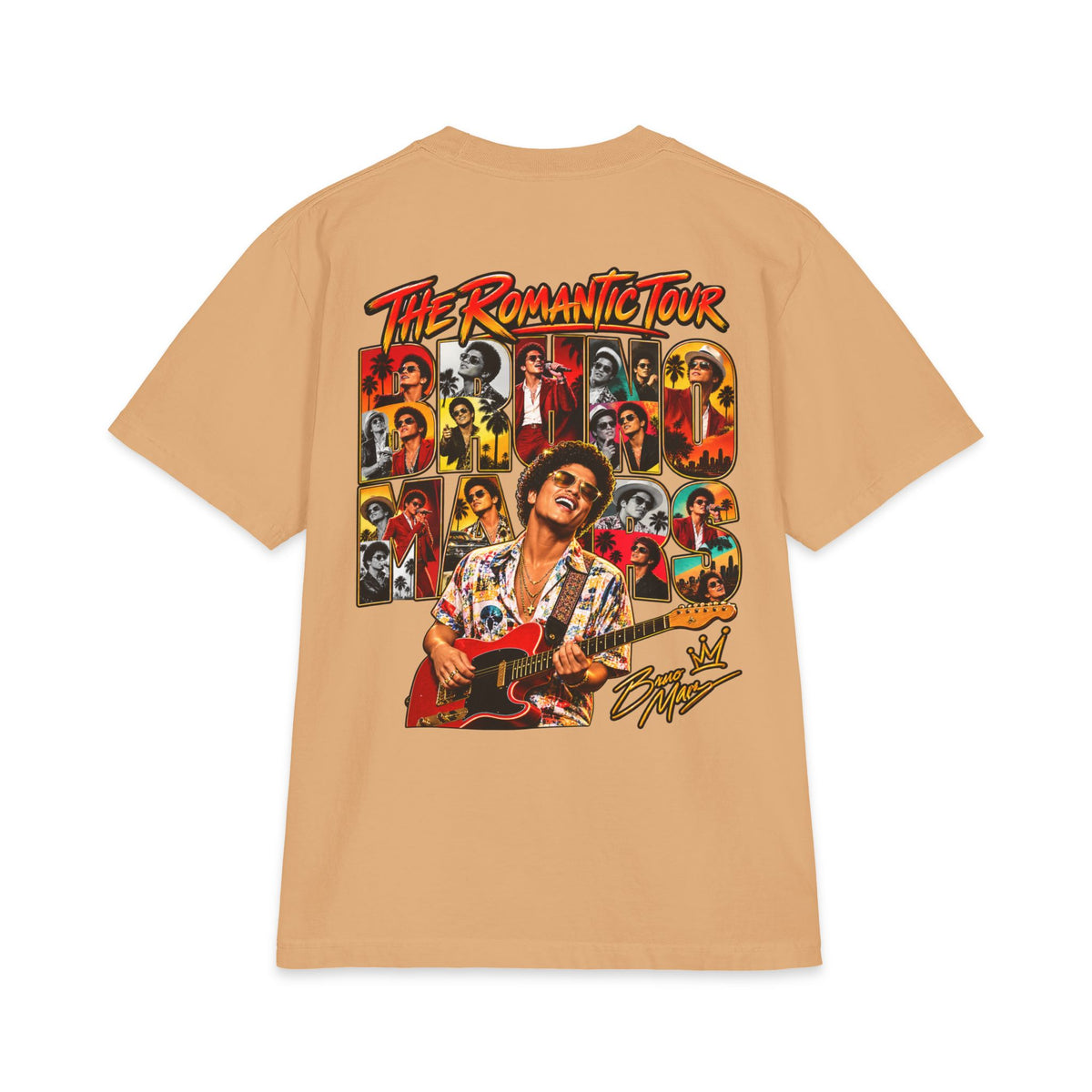 Bruno Retro Pop Singer Portrait T-Shirt | Tour Poster Back Graphic