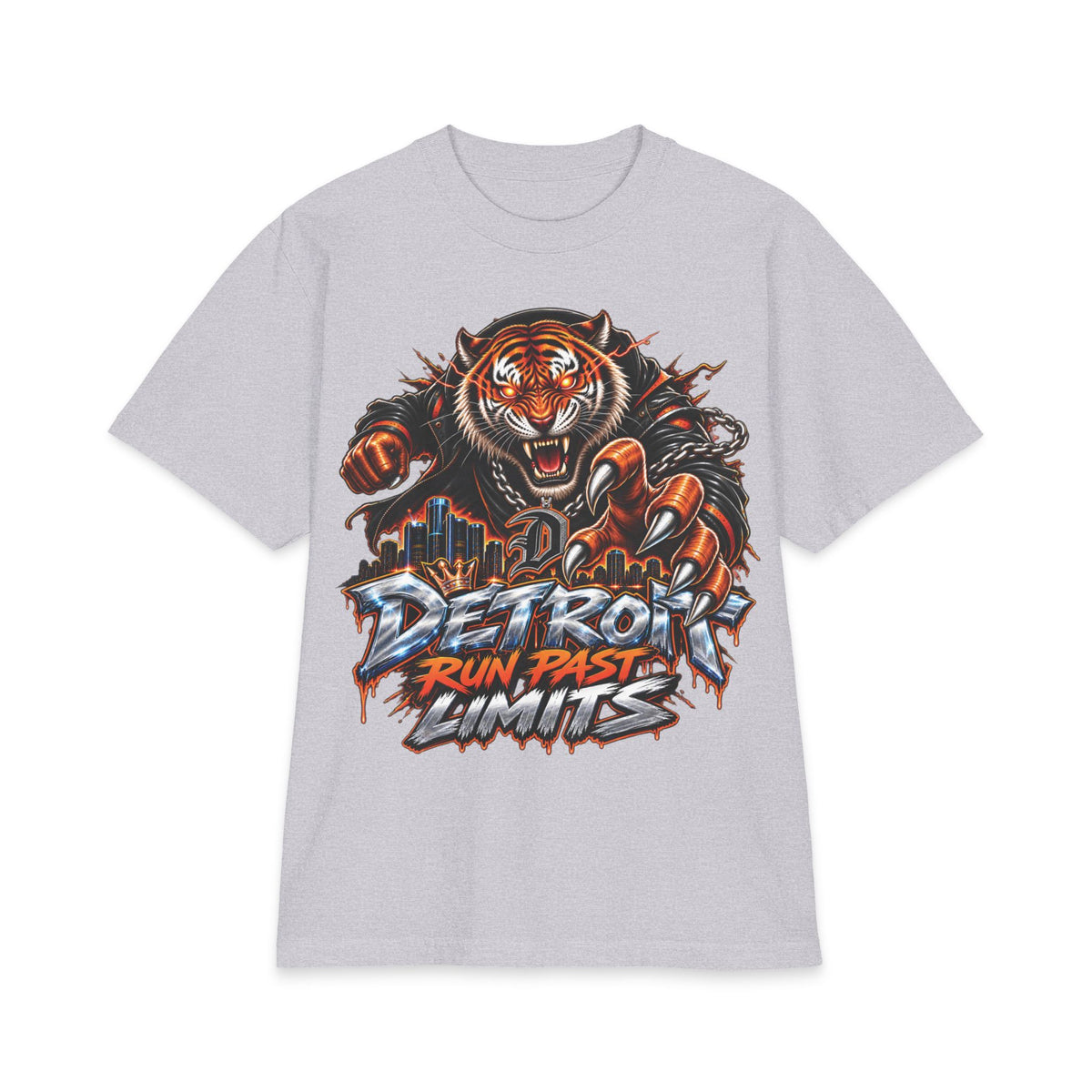 Detroit Run Past Limits T-Shirt | Tiger City Skyline Graphic