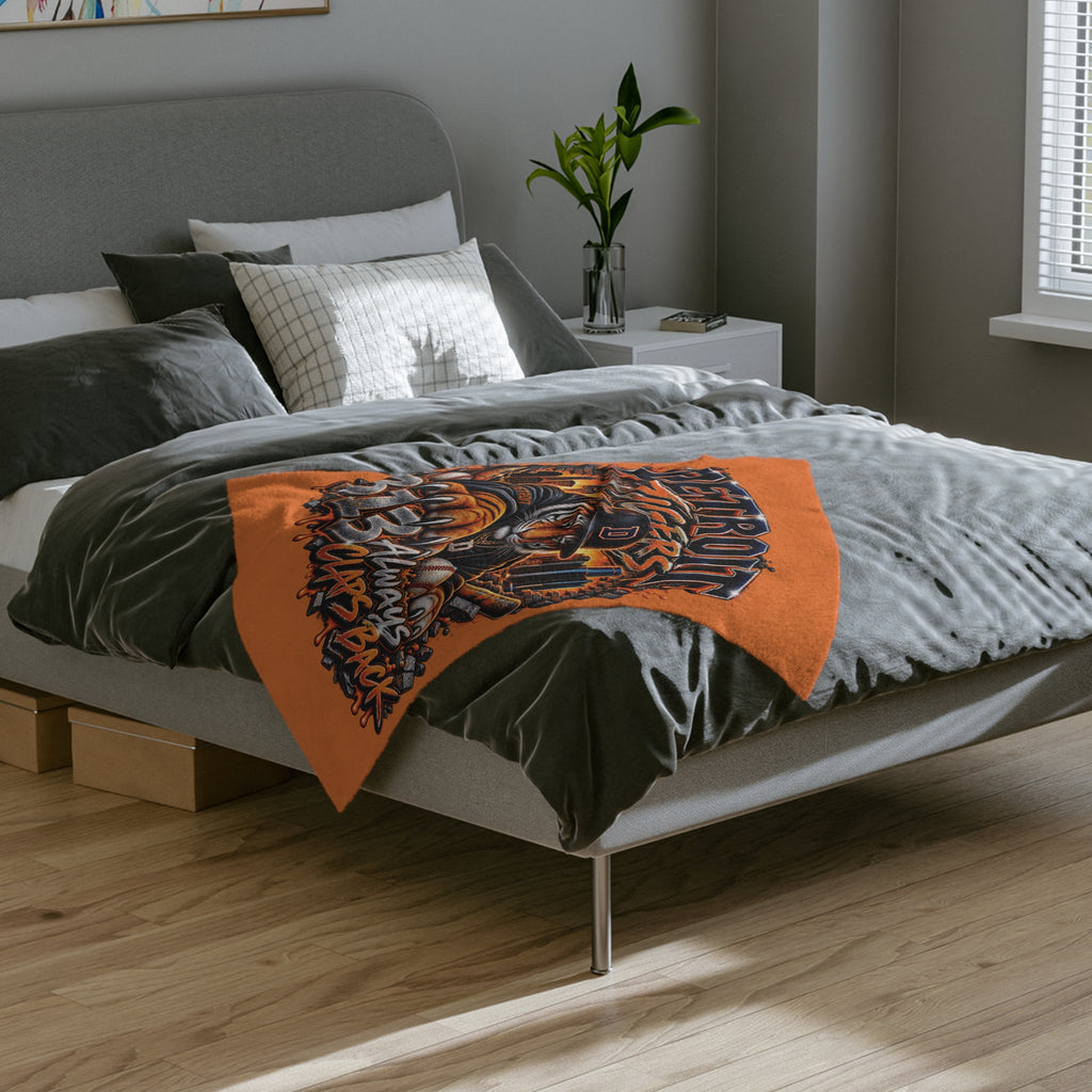 Detroit Tigers Tiger Mascot Blanket | 313 Always Claps Back Velveteen Microfiber