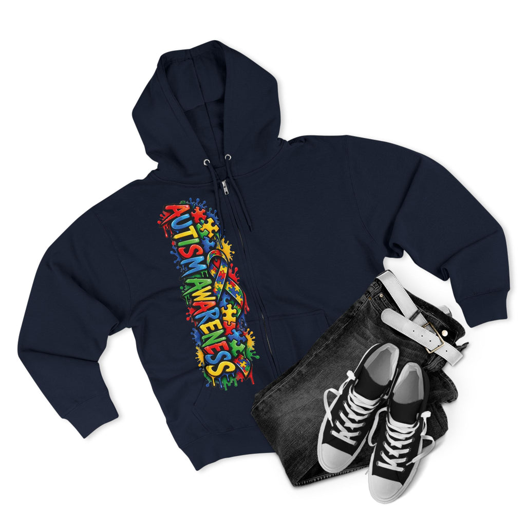 Autism Awareness Puzzle Heart Zip Hoodie | Colorful Awareness Design