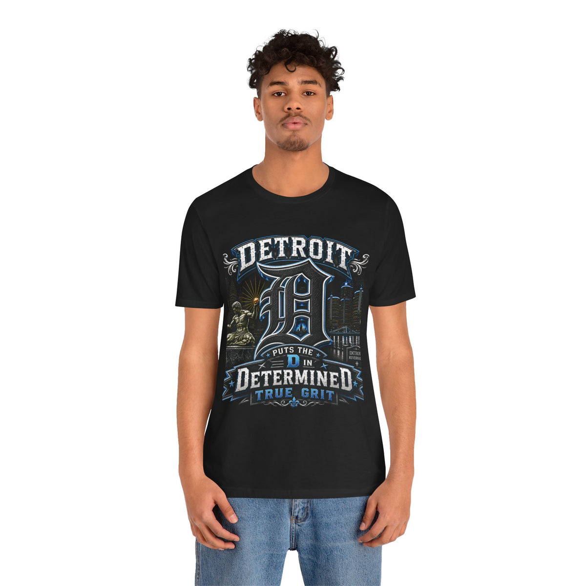 Detroit Determined True Grit T-Shirt | Motor City Skyline, Vintage D Logo