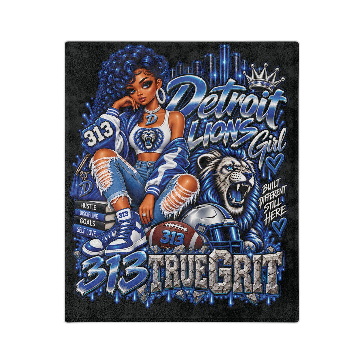 Detroit Lions Girl velveteen blanket | 313 True Grit football design