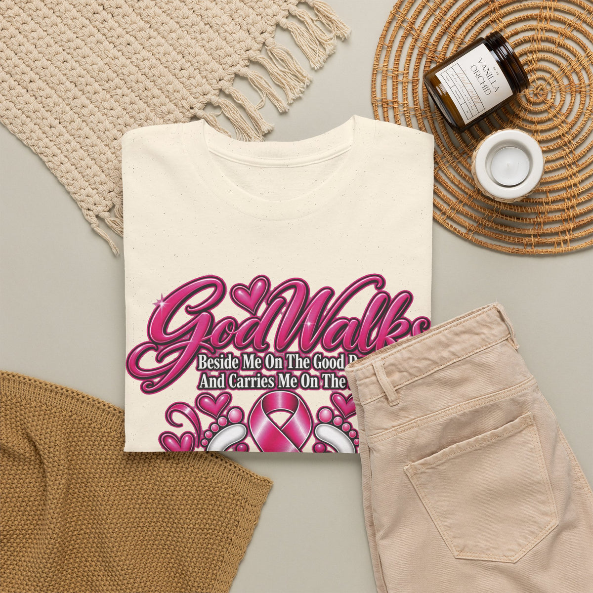 Breast Cancer Awareness Ribbon Tee | I'll Never Walk Alone, God Walks