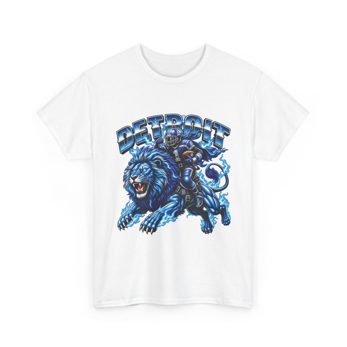 Detroit Lion Rider T-Shirt | Football Team Graphic Tee, Blue Mascot