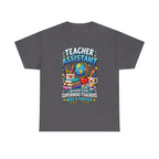 Teacher Assistant Tee | Colorful School Supplies, Globe, Apple, Superhero Theme
