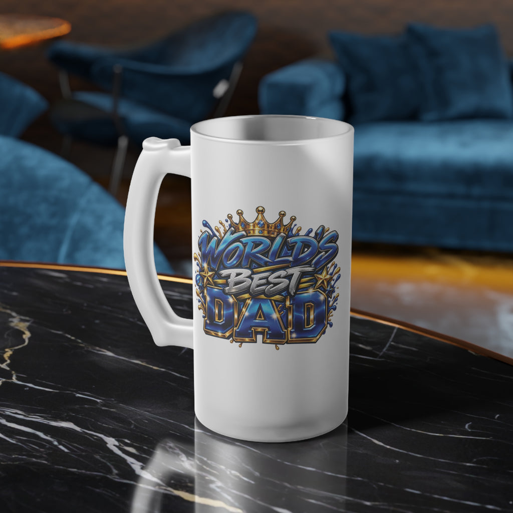 Worlds Best Dad Coldest Bud Frosted Glass Beer Mug | Beer Stein Style, Illustrated Typography