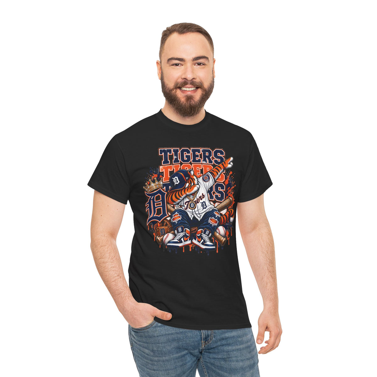 Detroit Tigers Mascot Baseball Tee | Vintage Tiger Batter Design
