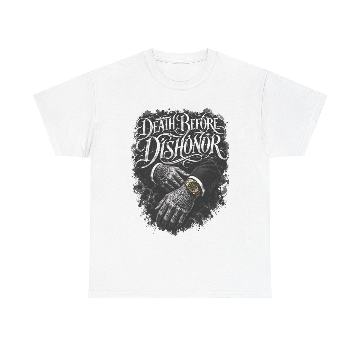 Death Before Dishonor Skull Gloves T-Shirt | Biker Tattoo Style