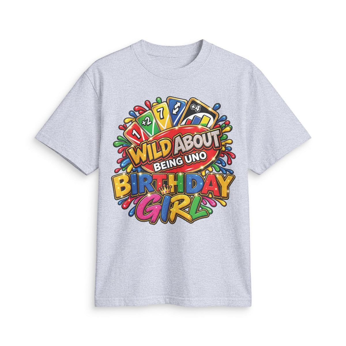 Wild About Being UNO Birthday Girl T-Shirt | Colorful Card Game Design