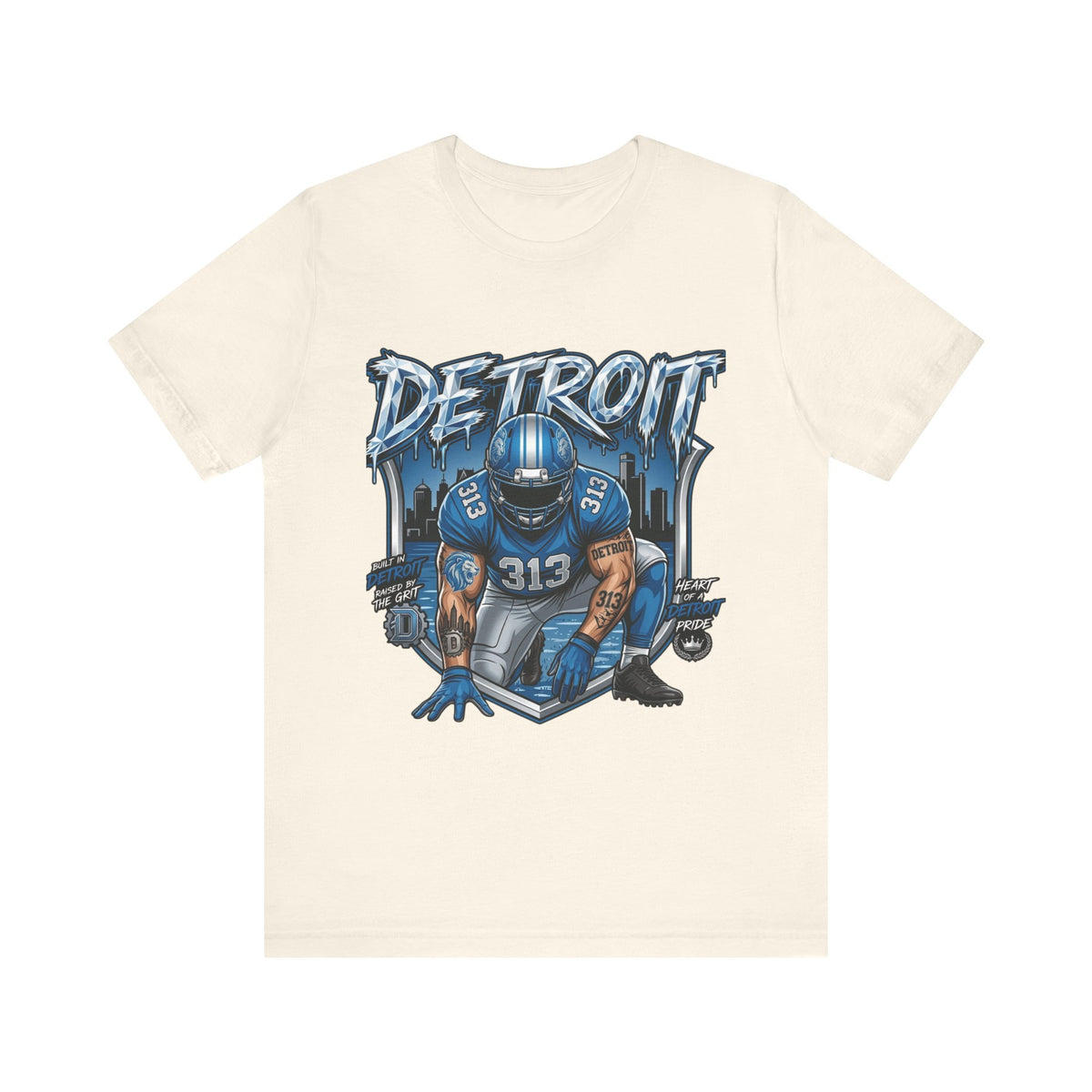 Detroit 313 Football Player Tee | City Skyline | Blue Helmet