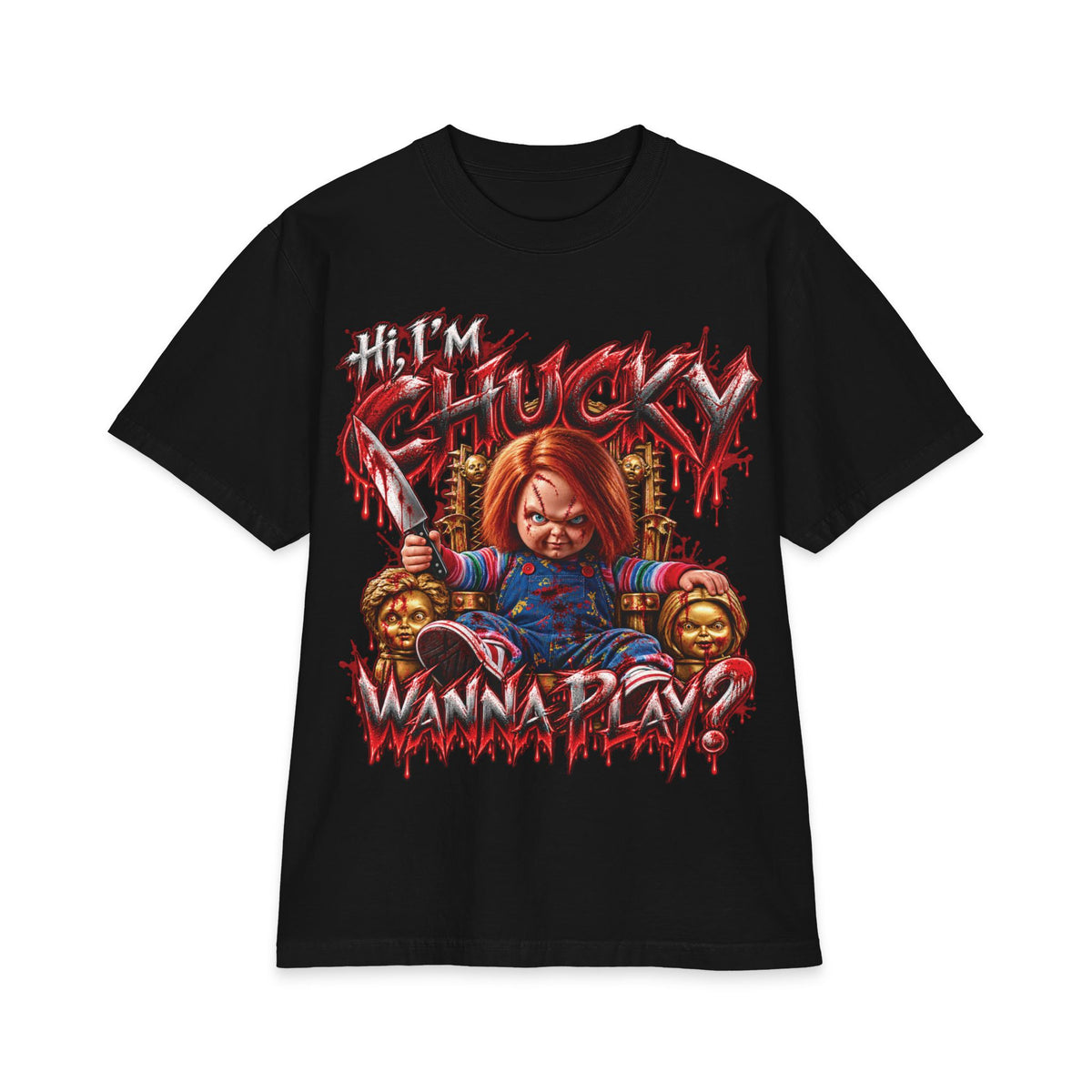 Chucky Slasher Doll Wanna Play T-Shirt | Horror Movie Graphic Tee