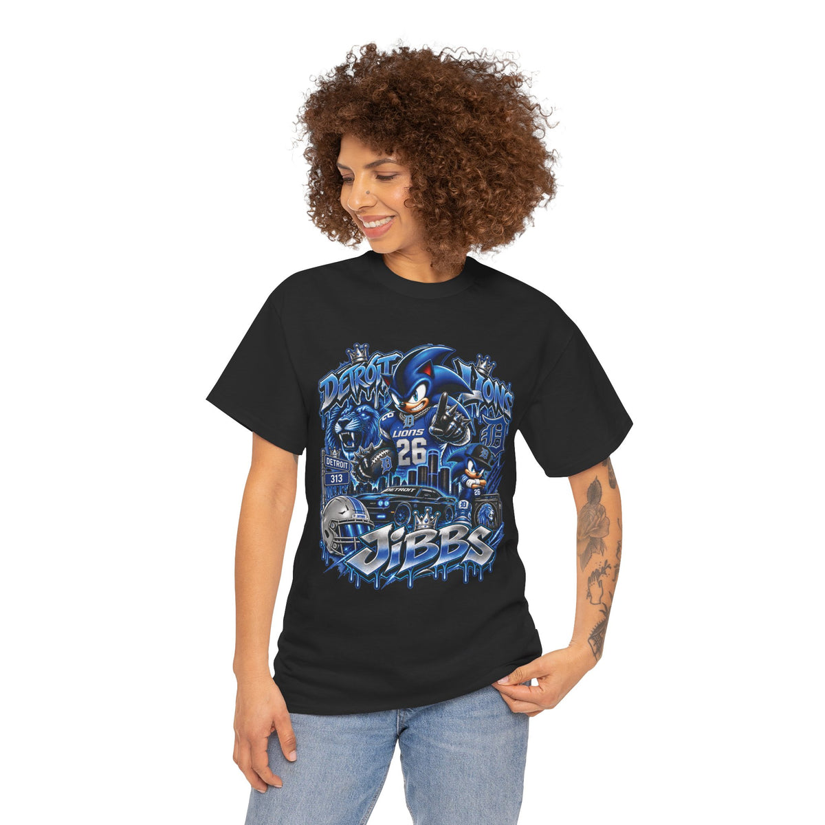 Detroit Lions Football Graphic Tee | Niners Helmet, Player Number 26, Team Mascot