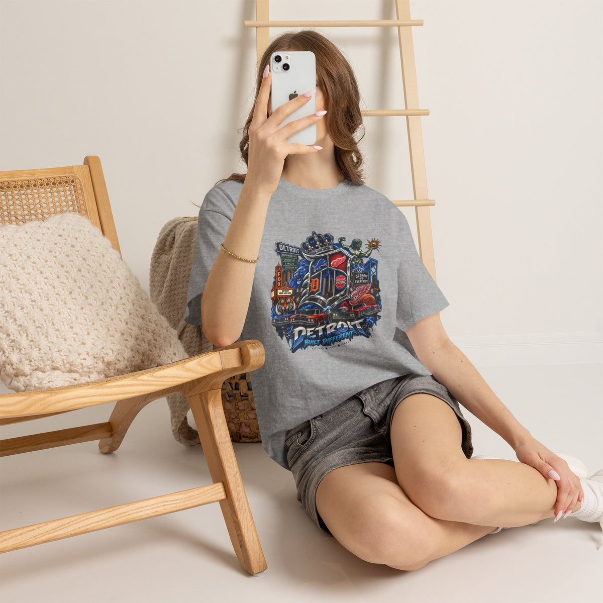 Detroit Skyline Collage T-Shirt | Motor City Landmarks, Vintage Neon Design