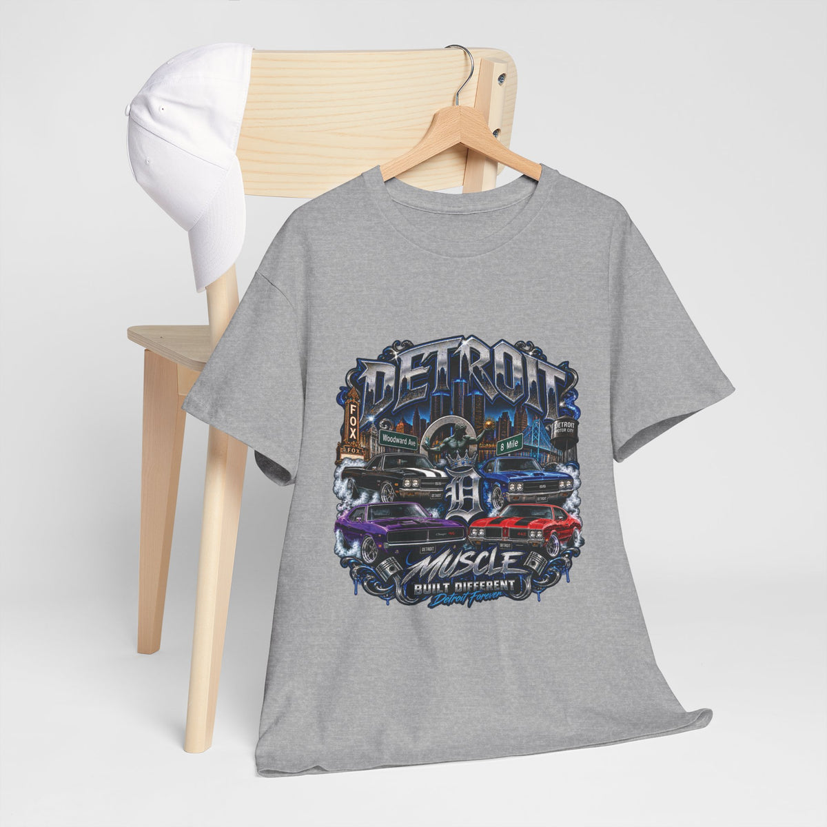 Detroit Muscle Car Tee | Vintage Hot Rod Illustration, Garage Scene