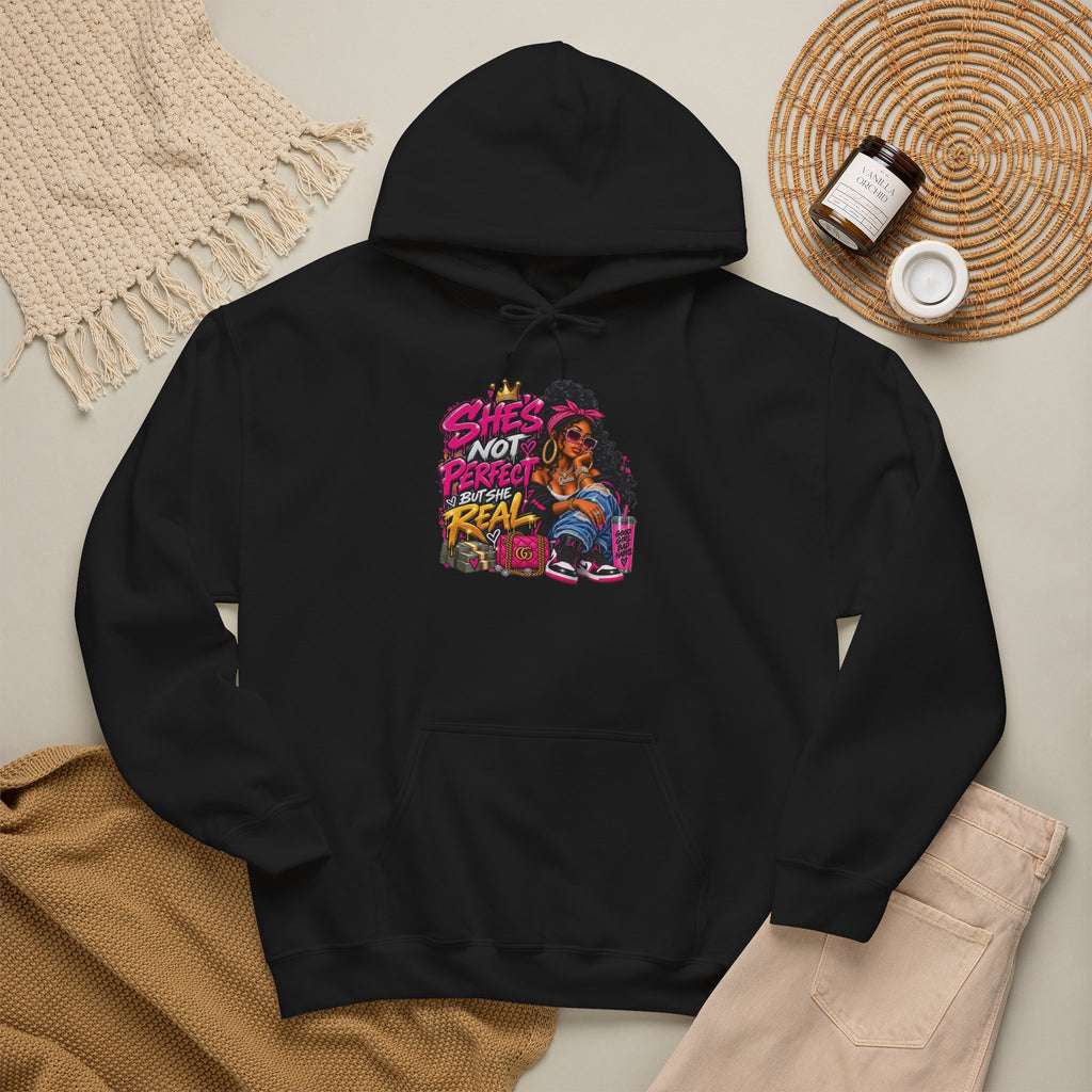 Shes Not Perfect Real AF hoodie | Retro Neon Girl Graphic Hoodie
