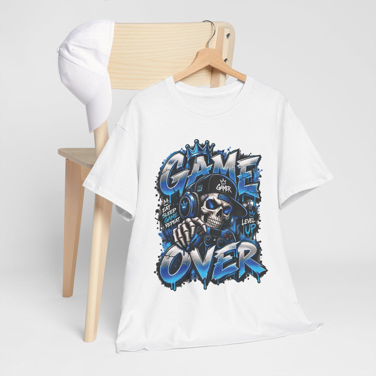 Game Over Skull Gamer T-Shirt | Level Up Graphic Tee