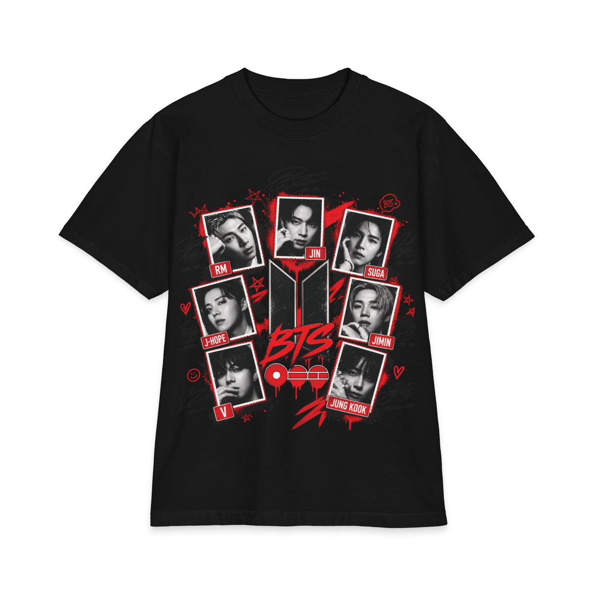 BTS K-Pop Photo Collage T-Shirt | Red Black Graphic Tee
