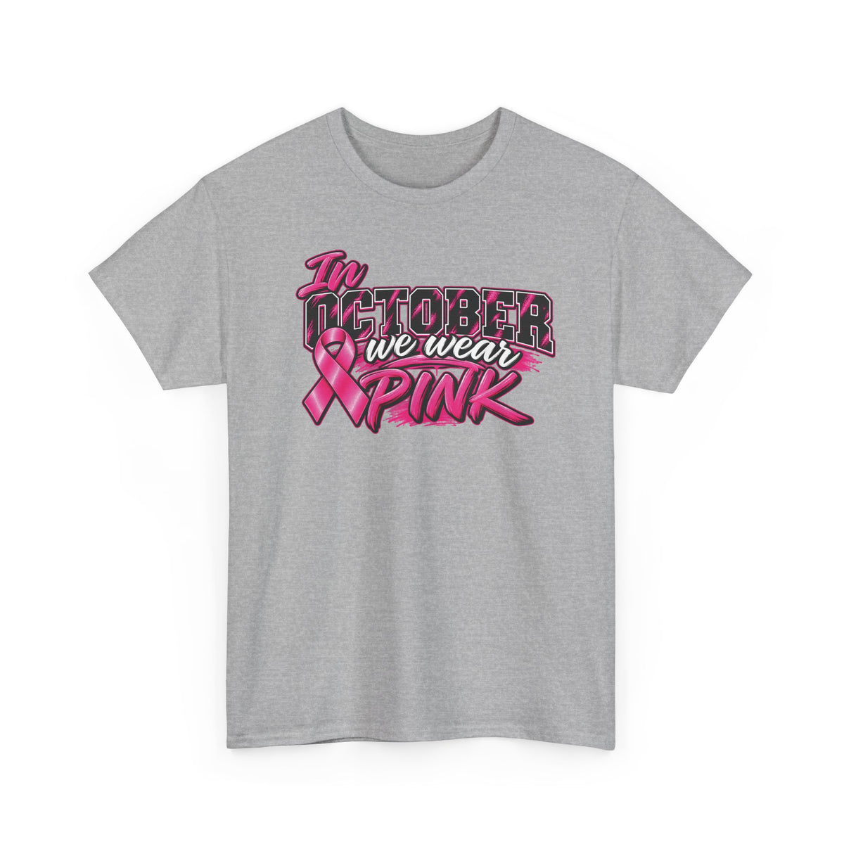 In October We Wear Pink Breast Cancer Awareness T-Shirt | Pink Ribbon Tee