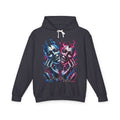 Dual Flame Masks Hoodie | Blue Pink Surreal Faces Graphic