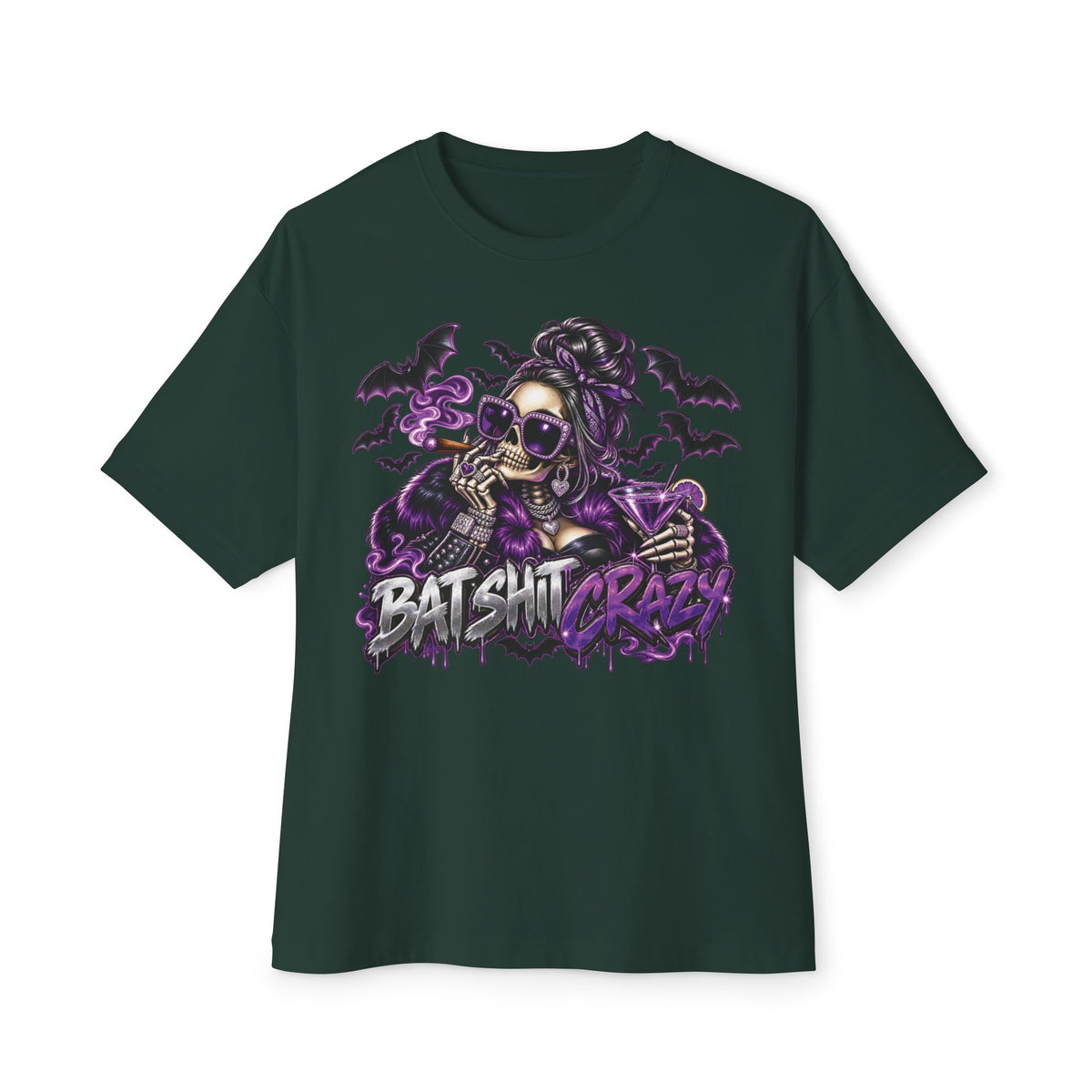 Batshit Crazy Skull Girl Tee | Gothic Bats Halloween Graphic Shirt