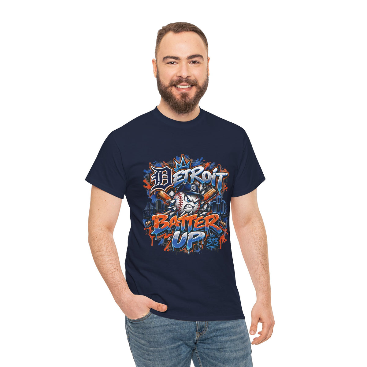 Detroit Batter Up T-Shirt | Baseball City Skyline Tee