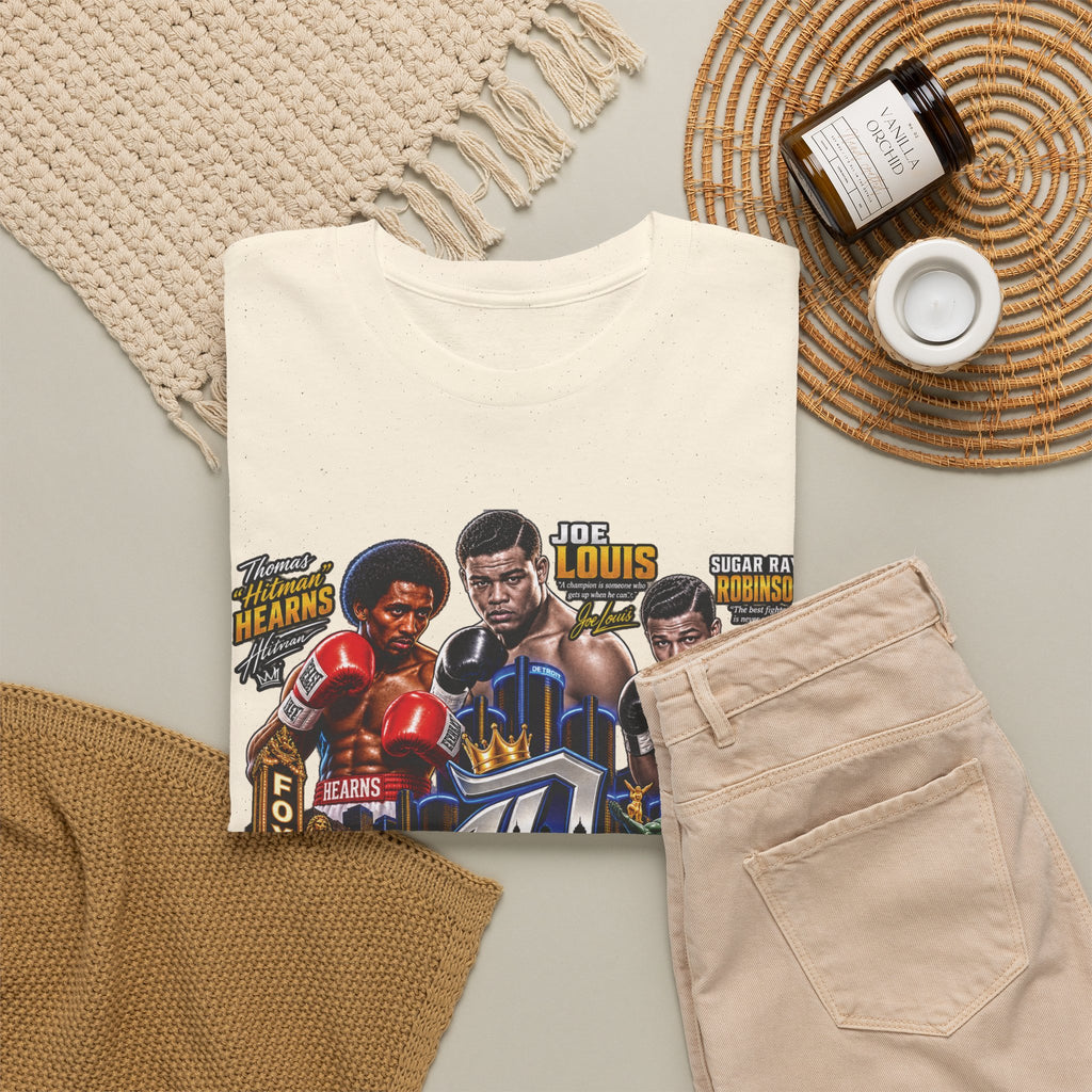 Detroit Champions T-Shirt | Motor City Boxing Legends, Classic Cars, City Skyline