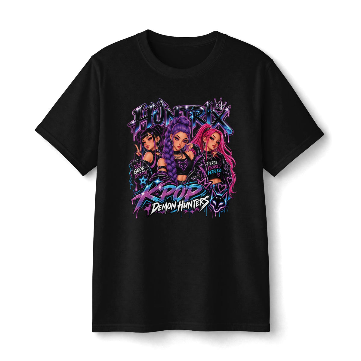 K-Pop Demon Hunters Youth Tee | Anime Girl Trio, Neon Goth Graphic