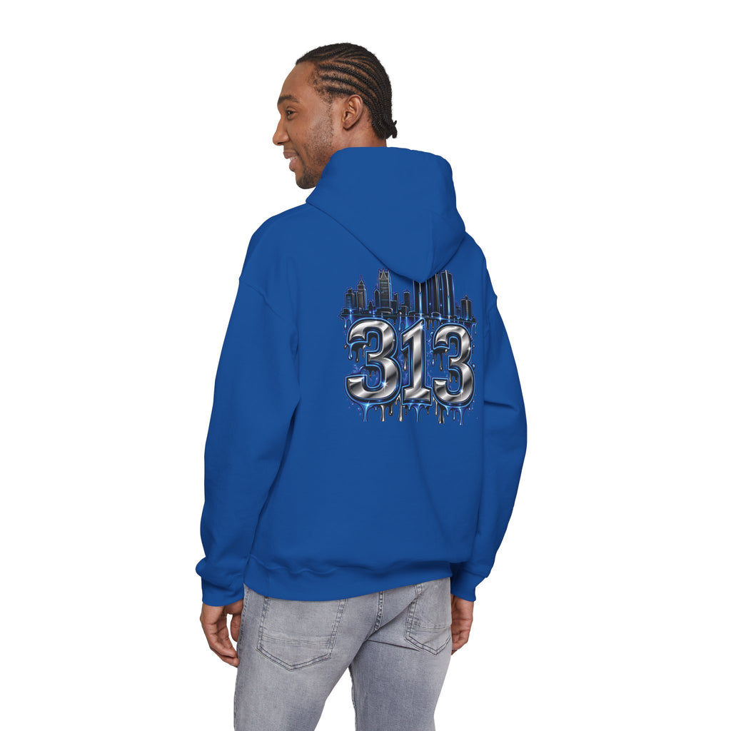 Detroit 313 Drip Skyline Hoodie | Graffiti Letter B Chest Design