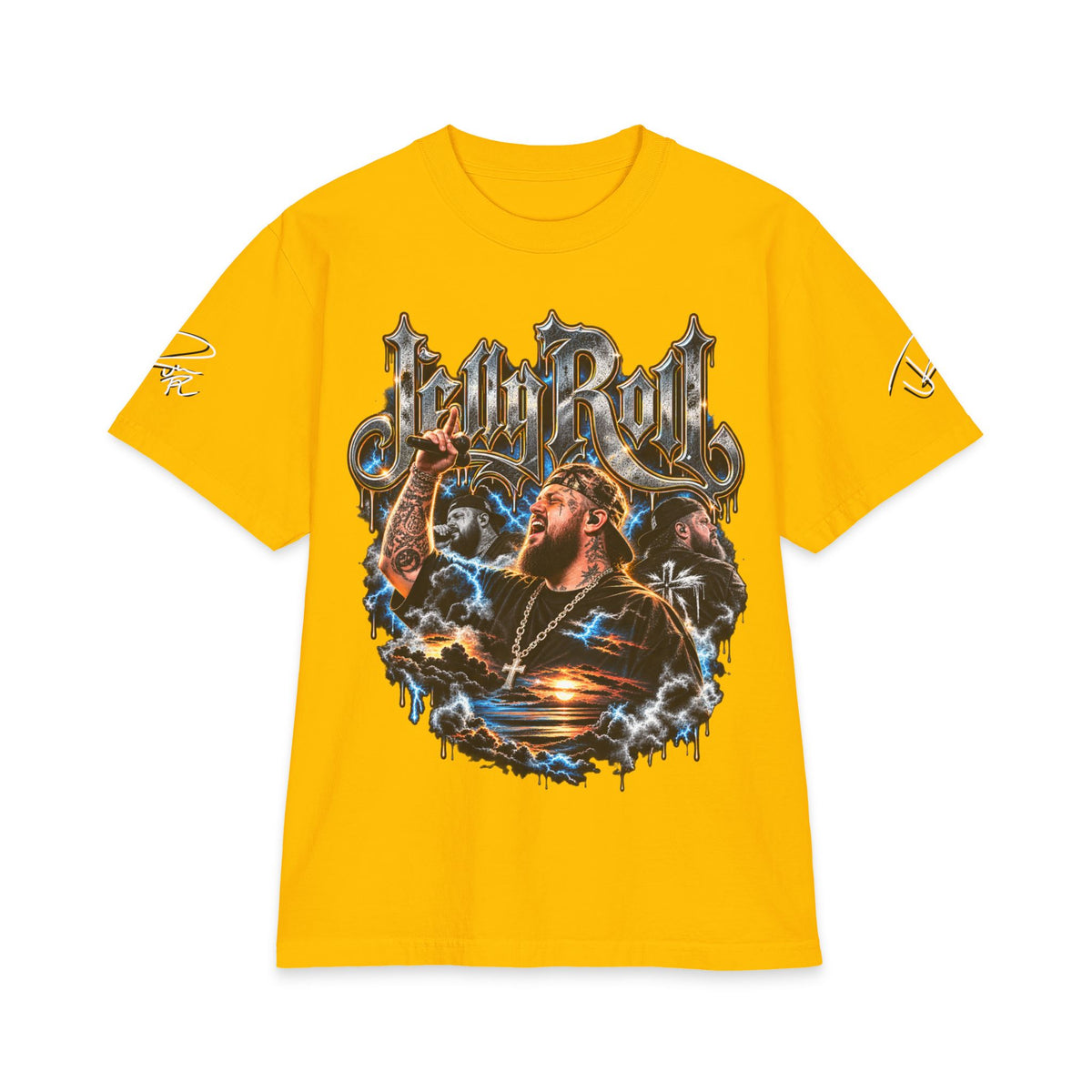 Roll Jelly portrait graphic Tee | Country singer storm art