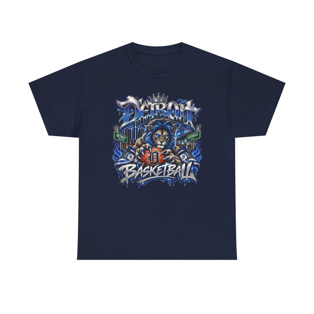 Detroit Basketball Lion Graphic Tee | Motor City D Old English Logo