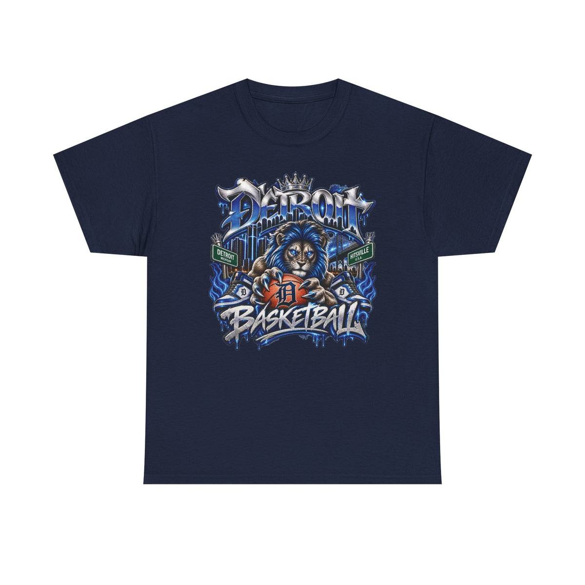 Detroit Basketball Lion Graphic Tee | Motor City D Old English Logo