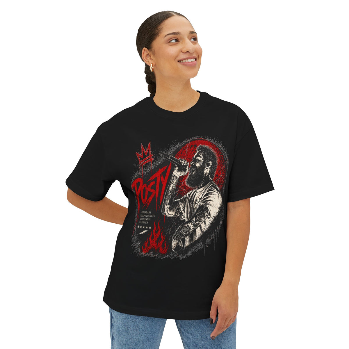 Malone Singer Microphone Illustration Concert Tee | Retro Rock Rap Portrait