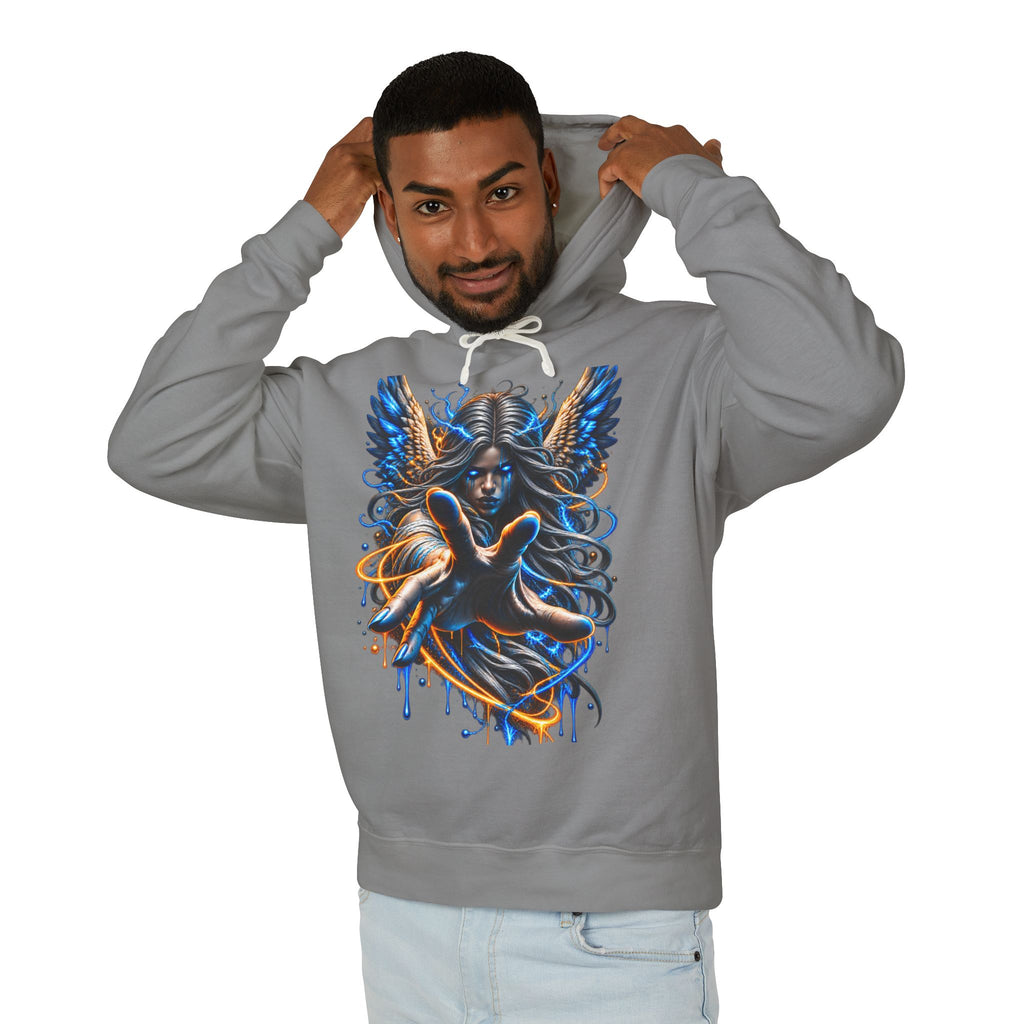 Dark Angel Illustration Hoodie | Winged Woman, Dripping Paint Art