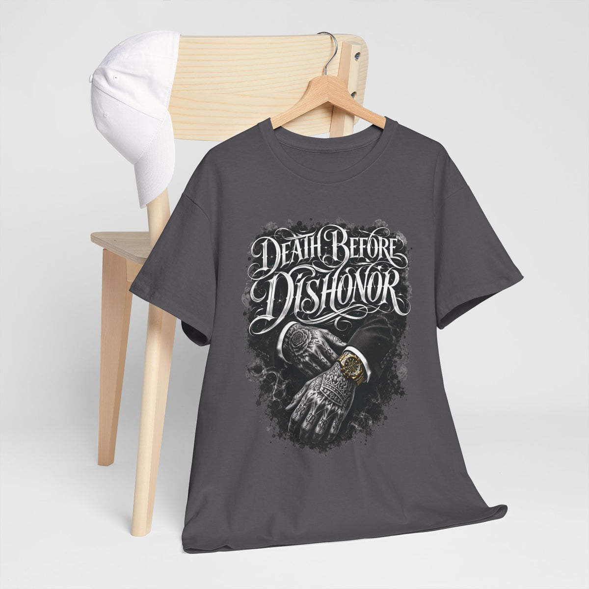 Death Before Dishonor Skull Gloves T-Shirt | Biker Tattoo Style