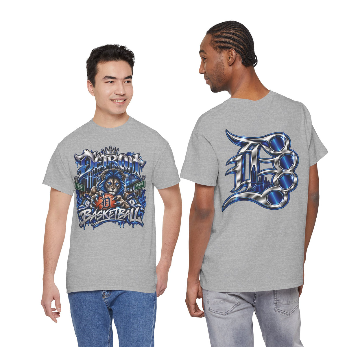 Detroit Basketball Lion Graphic Tee | City Streetball Detroit D Logo