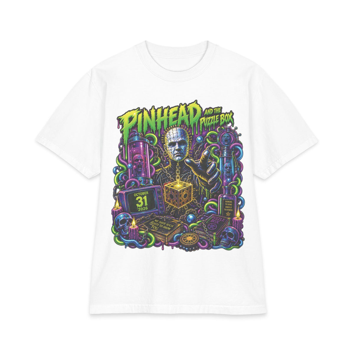 Pinhead Puzzle Box Illustration T-Shirt | Horror Movie Graphic Tee