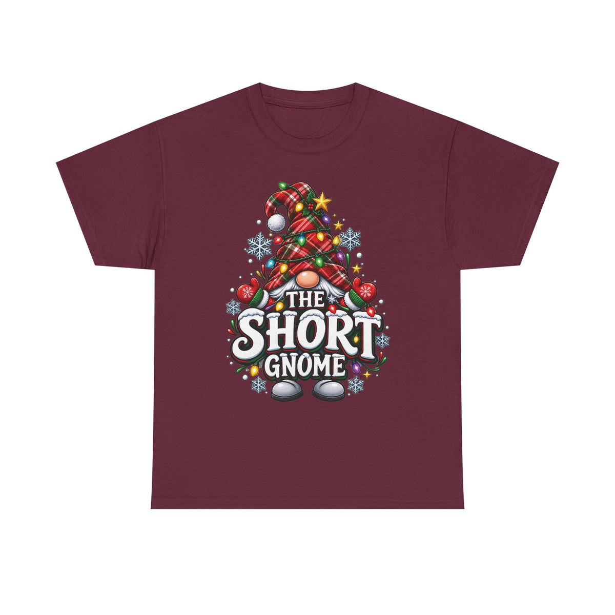 The Short Gnome T-Shirt | Christmas Gnome Plaid Hat, Holiday Lights Design