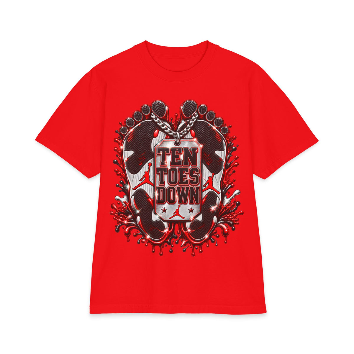 Ten Toes Down feet graphic T-Shirt | streetwear, red black emblem