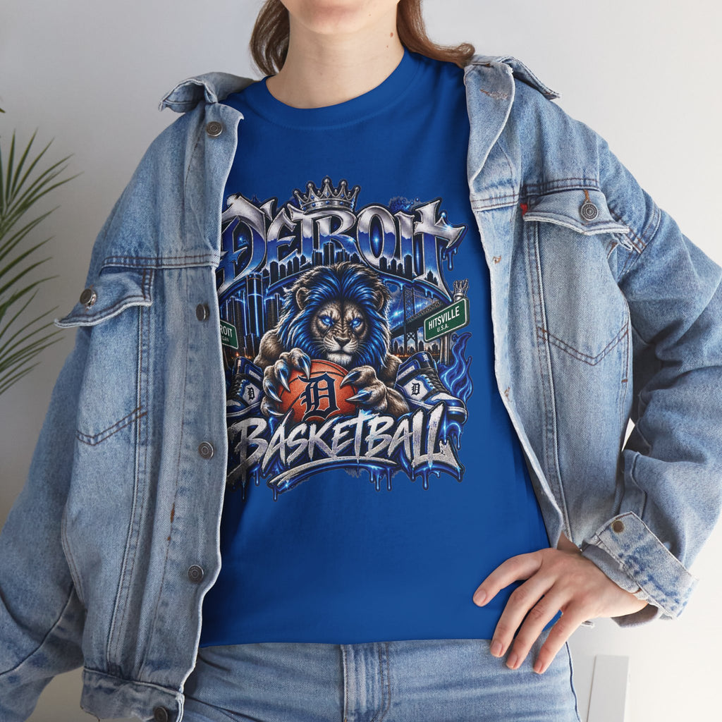Detroit Basketball Lion Graphic Tee | City Streetball Detroit D Logo