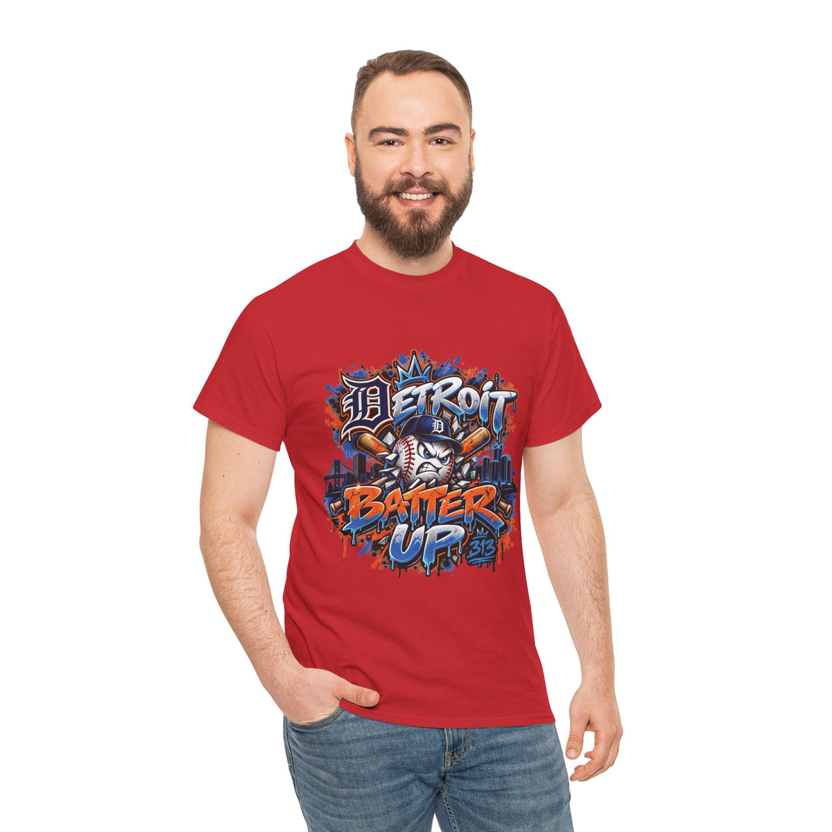 Detroit Batter Up T-Shirt | Baseball City Skyline Tee