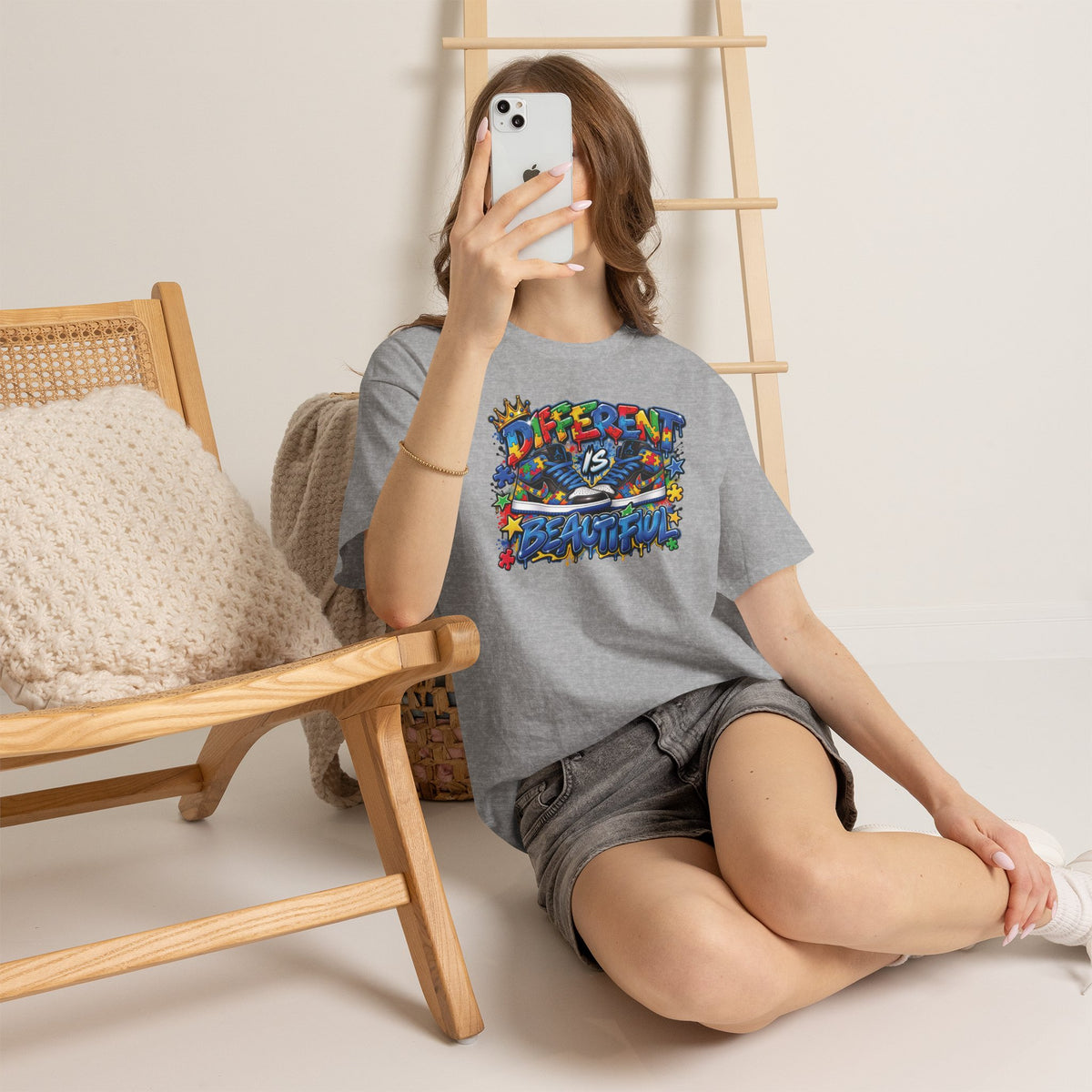 Different Is Beautiful Autism T-Shirt | Colorful Graffiti Typography