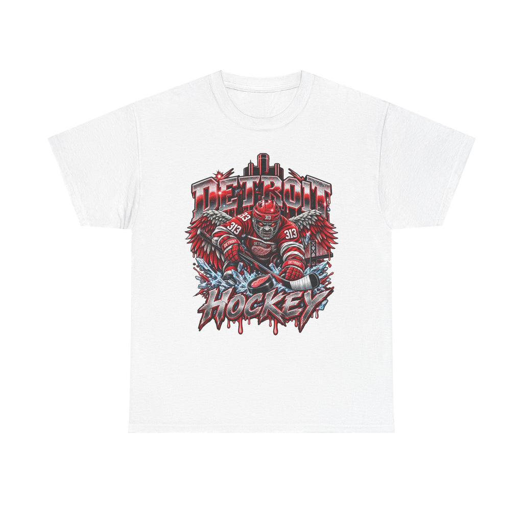 Detroit Hockey Player Graphic Tee | Metro Skyline, Winged Mascot